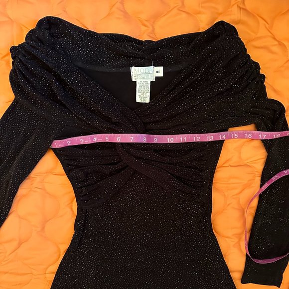 VINTAGE 1990s MODA INT'L L/S FORMAL DRESS. BLACK W MULTI GLITTER. SZ MEDIUM. - Picture 9 of 11